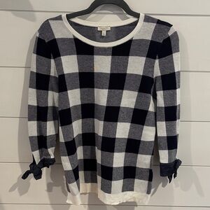 Talbots Navy and White Plaid Long Sleeve Top
